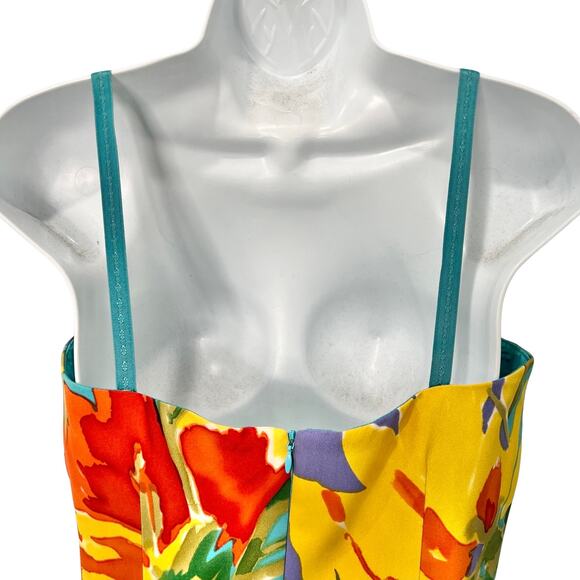 David Meister Yellow Blue Purple Sunflowers Floral Sheath Sleeveless Dress sz 4 - Picture 11 of 13